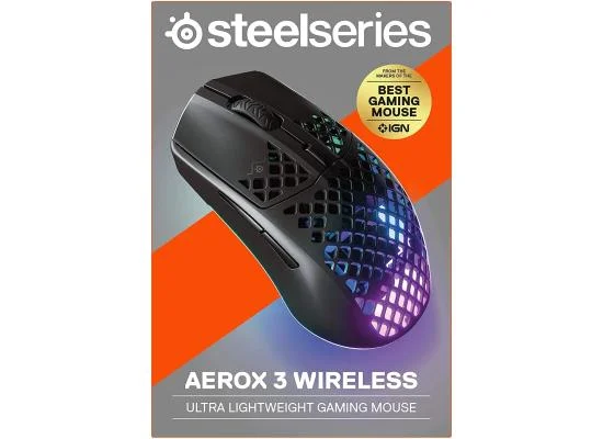 ماوس ألعاب SteelSeries Aerox 3 Wireless أسود بإضاءة RGB، 18000 DPI