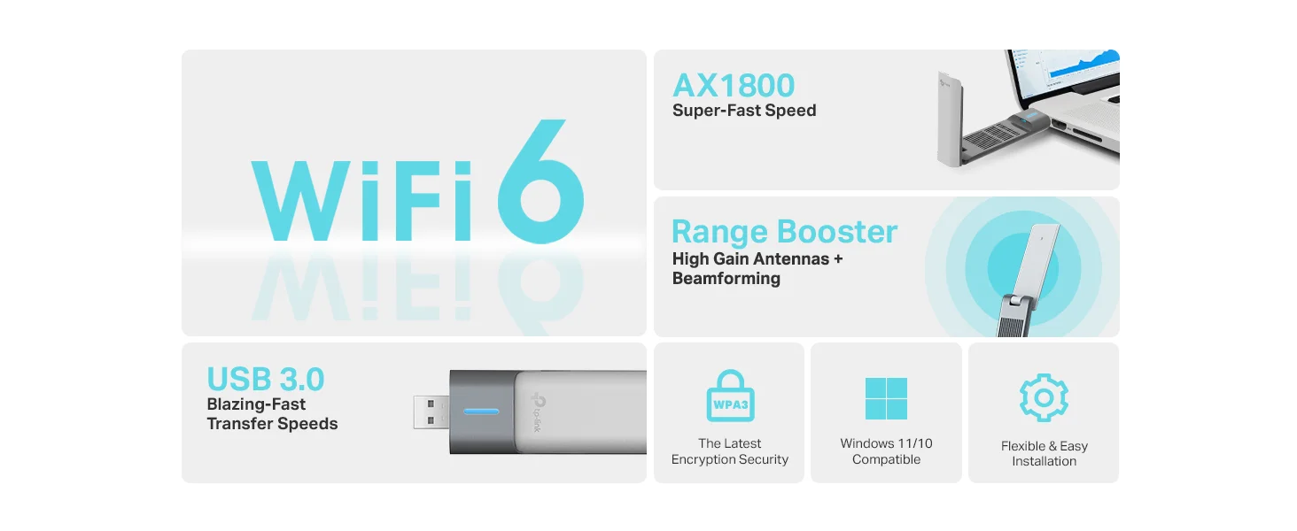 محول واي فاي TP-LINK Archer TX20UH AX1800 Wi-Fi 6 ثنائي النطاق USB 3.0 مع كابل 1.2 متر - Thumbnail 9