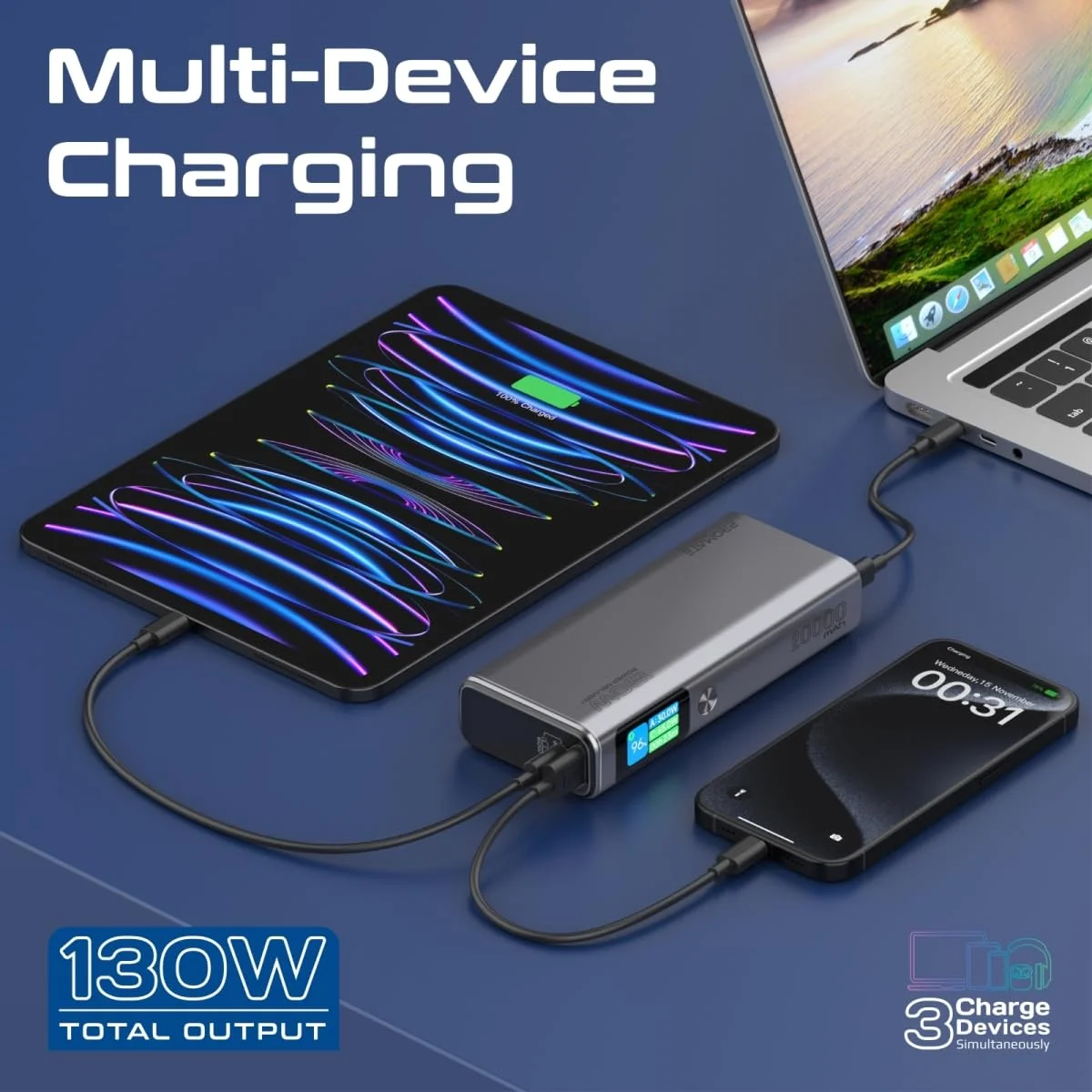 باور بانك Promate Titan-130 بسعة 20000mAh وقدرة 130W للابتوب والموبايل - Image 6