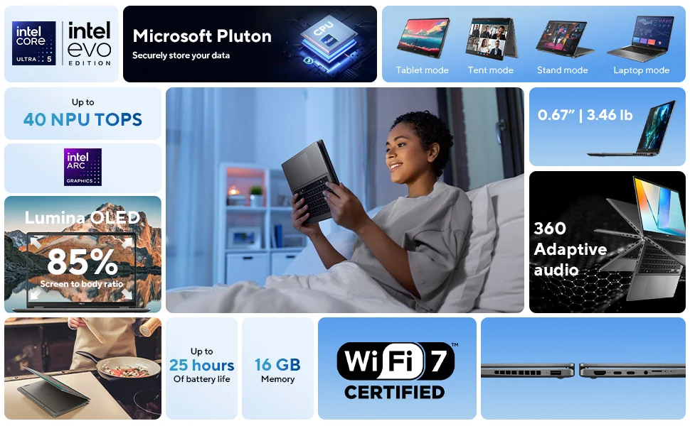 Asus Vivobook 14 Flip (2025) TP3407 Copilot+ PC 14.0-Inch OLED Touch Laptop Core Ultra 5 226V 16GB RAM 512GB SSD - Image 13
