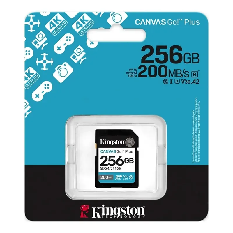 كرت ذاكرة Kingston Canvas Go Plus Gen4 256GB SDXC 200MB/s C10 SDG4/256GB