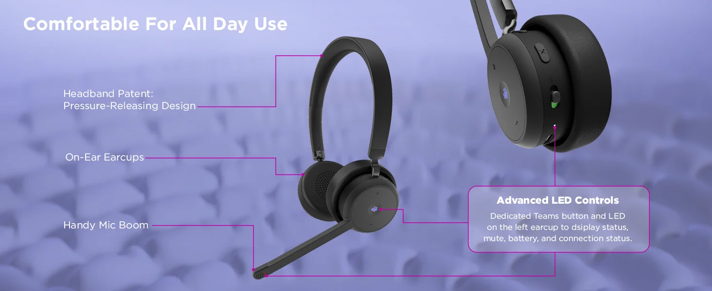 سماعة رأس Lenovo لاسلكية للمكالمات Teams، بلوتوث 5.3 ومستقبل USB-A - Thumbnail 16