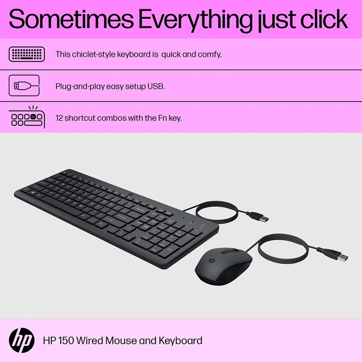كيبورد وماوس HP 150 سلكي USB مع ماوس بصري 1600 DPI - Thumbnail 4