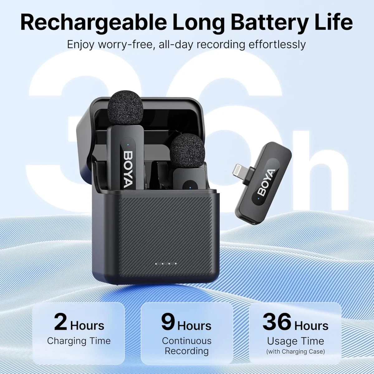 Boya BY-V3 Wireless Lavalier Microphone for iPhone with Lightning, Black - Thumbnail 2