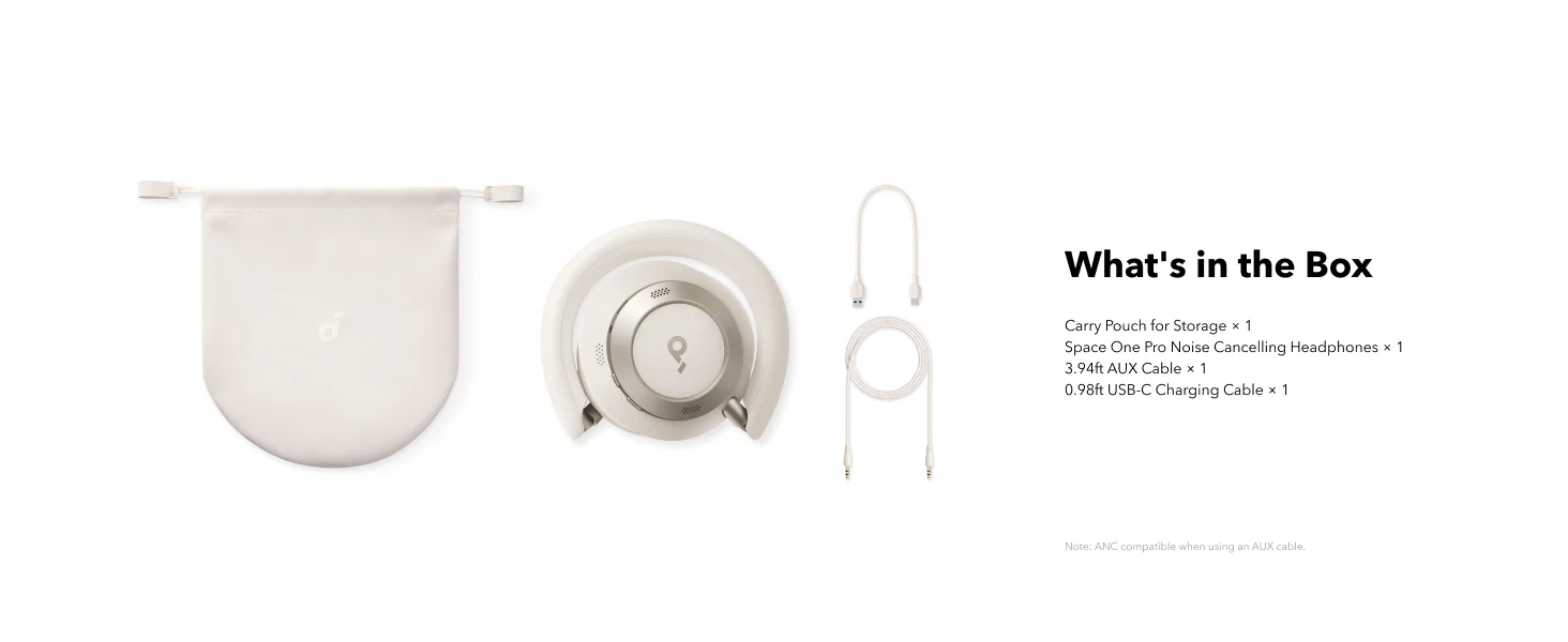 Anker Soundcore Space One Pro Wireless ANC Headphones with Case, 60H Playback - White - Thumbnail 16