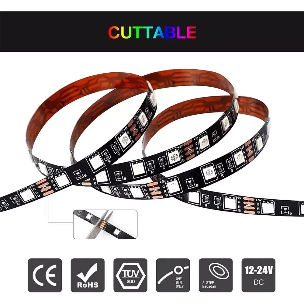 شريط إضاءة LED ذكي RGB بطول 5 متر يعمل عبر USB بتحكم بلوتوث وتطبيق - Thumbnail 4