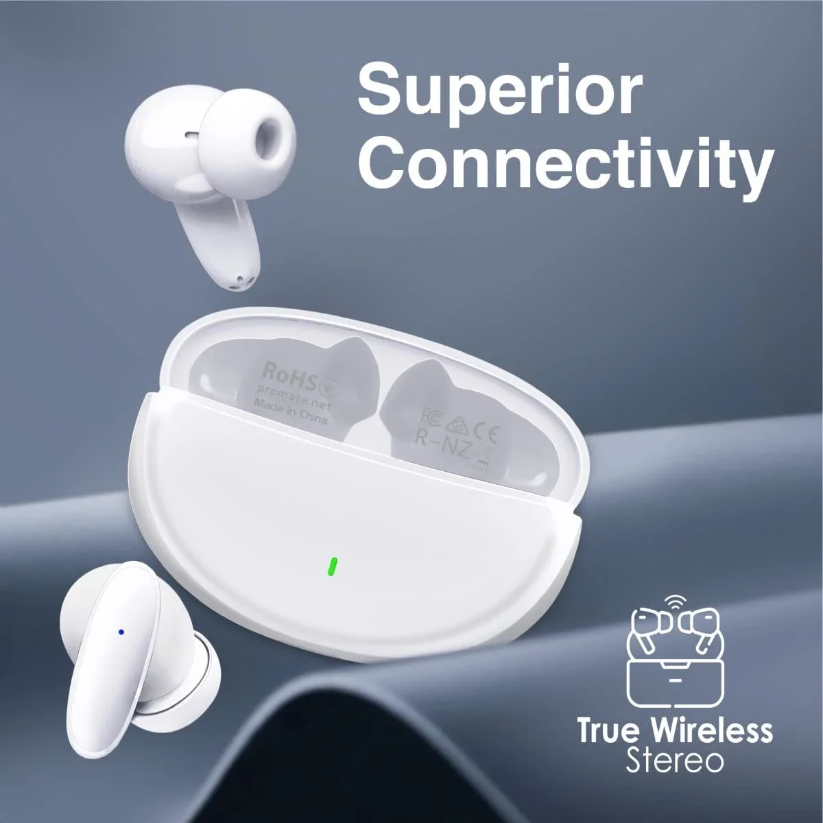 Promate Lush True Wireless Earbuds, Bluetooth 5.1, IPX5, 20H Playback, White - Thumbnail 6