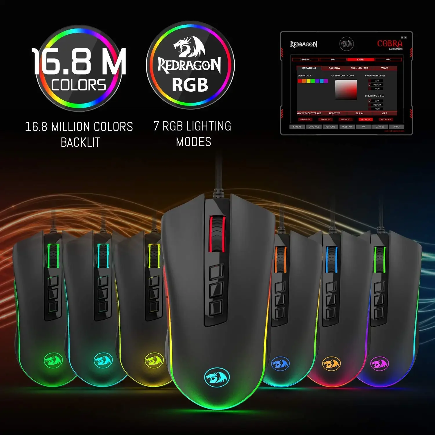 Redragon M711 Cobra RGB Gaming Mouse, 10,000 DPI, 7 Programmable Buttons - Thumbnail 4