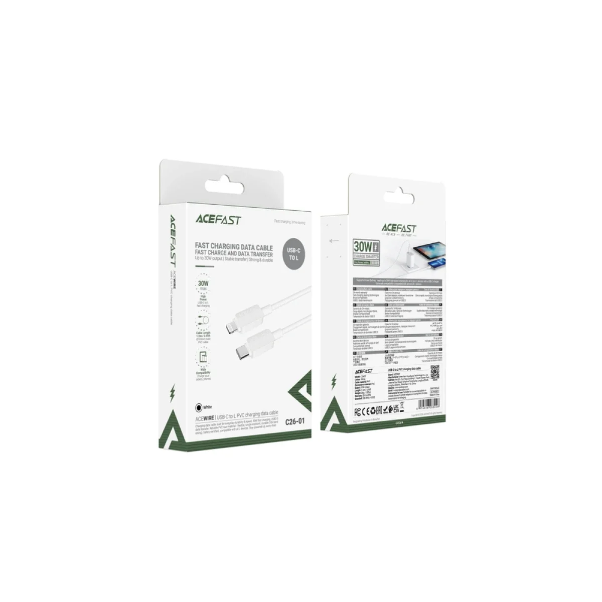 ACEFAST C26-01 USB-C to Lightning PVC Cable – White - Image 5