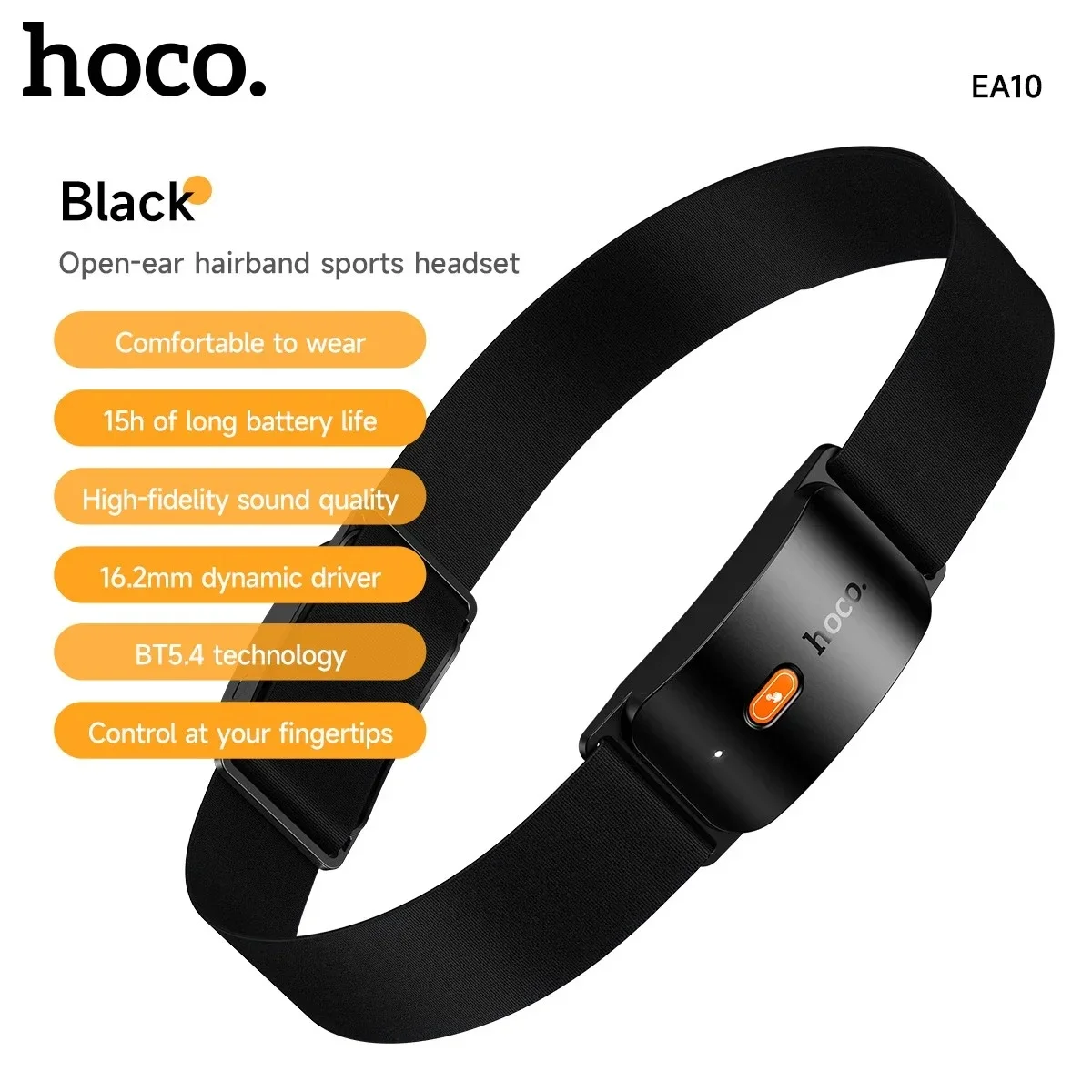 HOCO EA10 Open-Ear Hairband Sports Headset with 16.2mm Drivers - Black - Image 5