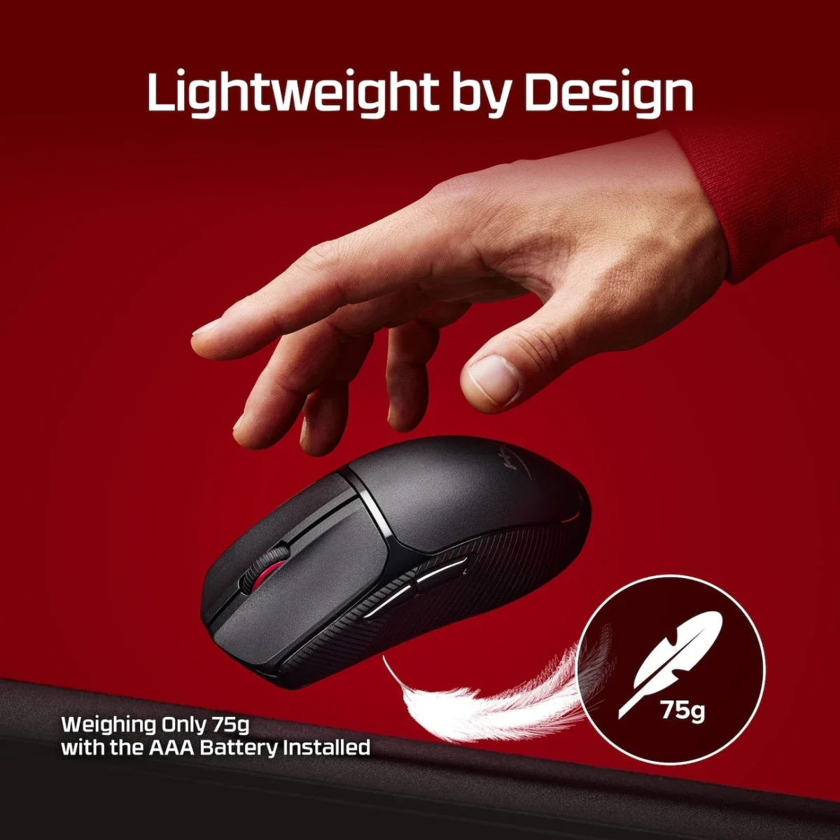 ماوس ألعاب HyperX Pulsefire Fuse لاسلكي وبلوتوث، 75 جم، حتى 850 ساعة، 12000 DPI، أسود - Thumbnail 2