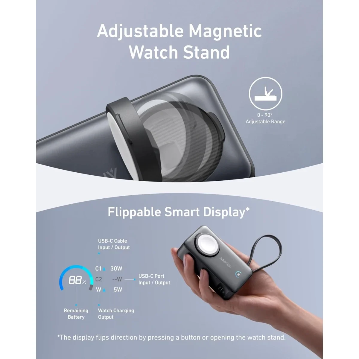 Anker MagGo Power Bank for Apple Watch 10000mAh with Built-in USB-C Cable 35W Black - Thumbnail 4