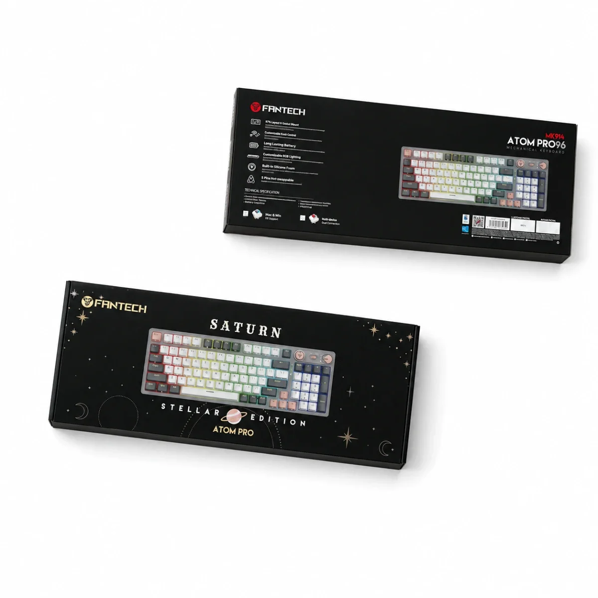 Fantech Wireless Mechanical Gaming Keyboard Grey Blue Switch 96-Key ATOM PRO96 MK914 SATURN - Thumbnail 3