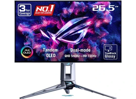 Asus PG27AQWP-W ROG Swift OLED 27-inch 2K Gaming Monitor, Dual Mode 4K 540Hz / HD 720Hz, 0.02ms