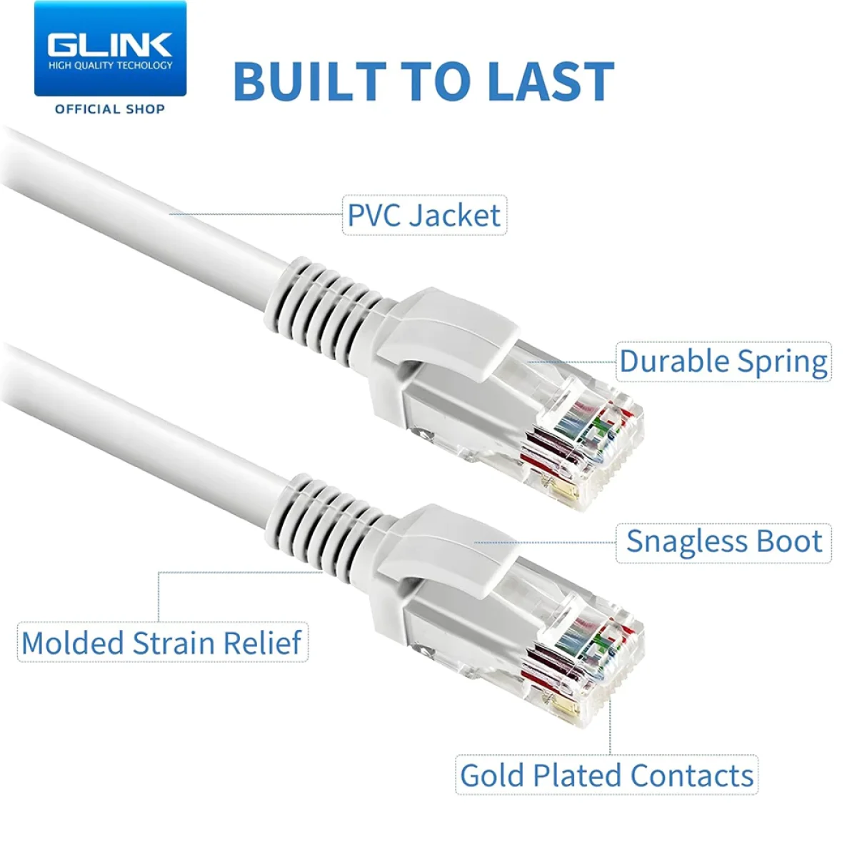 كيبل شبكة GLINK Cat6a بطول 10 متر مع موصلات RJ45