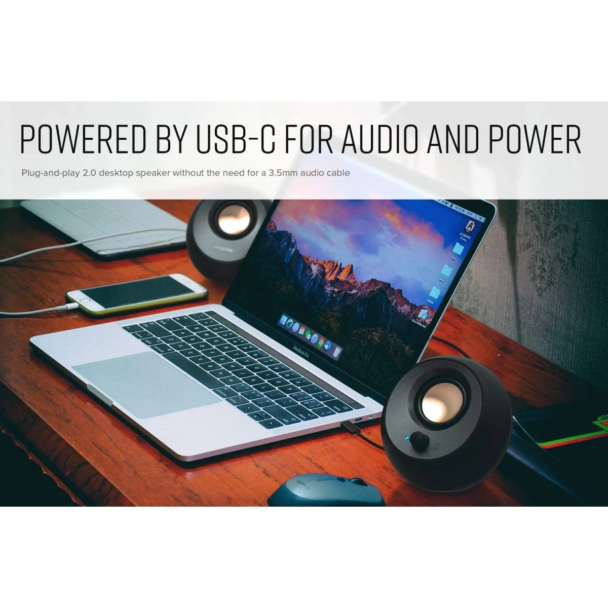 Creative Pebble V3 2.0 USB-C Desktop Speakers with Bluetooth 5.0, 8W RMS, Black - Image 4