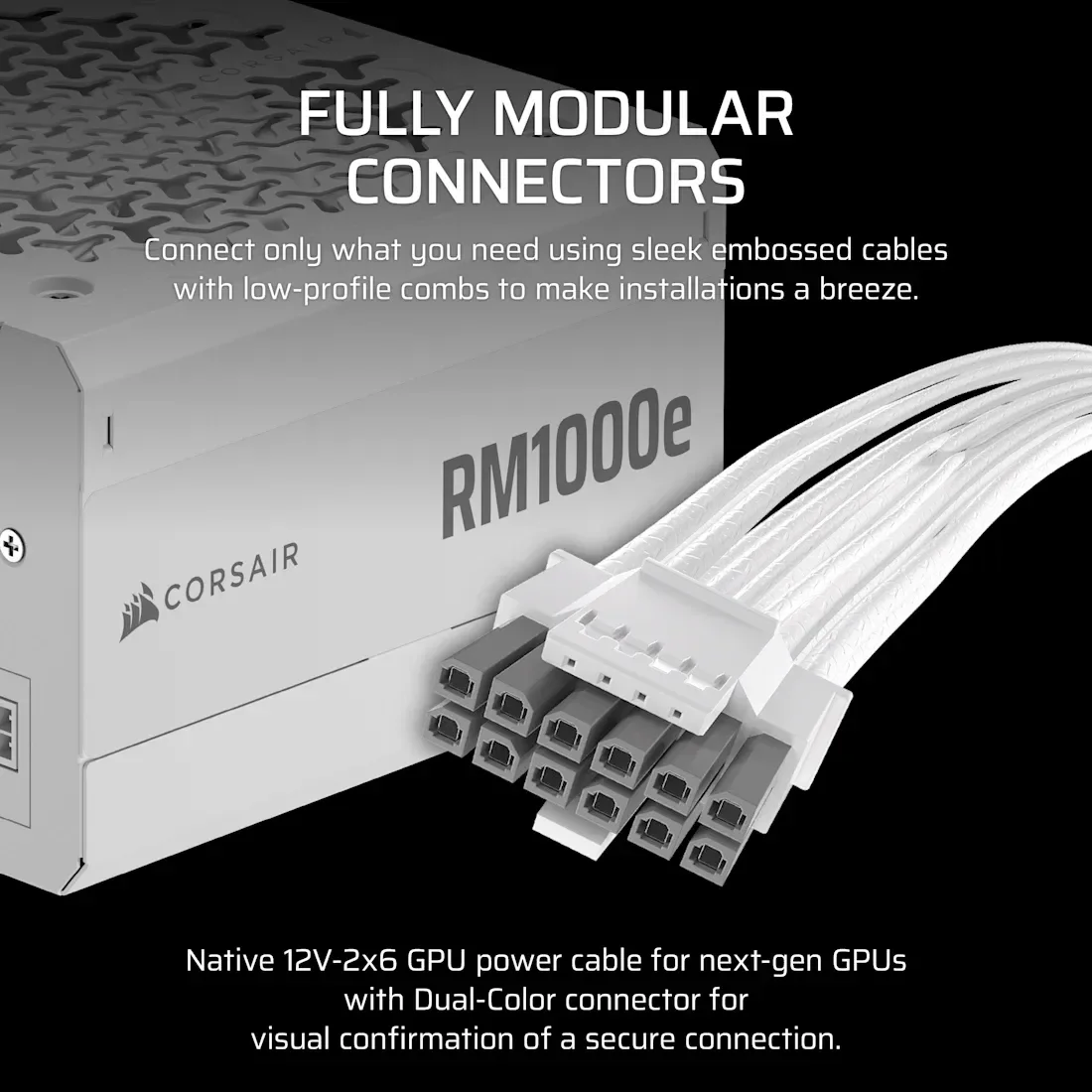 مزود طاقة Corsair RMe Series RM1000e بقدرة 1000 واط ATX بكابلات قابلة للفصل بالكامل وضجيج منخفض – CP-90202974 – أبيض - Image 4