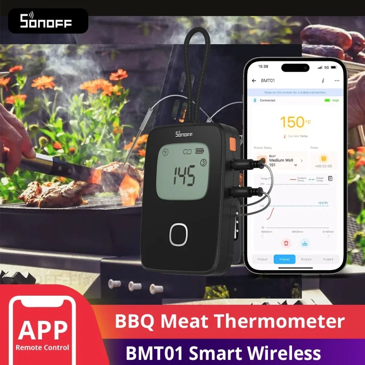 SONOFF BMT01 Wireless BBQ Meat Thermometer with eWeLink App