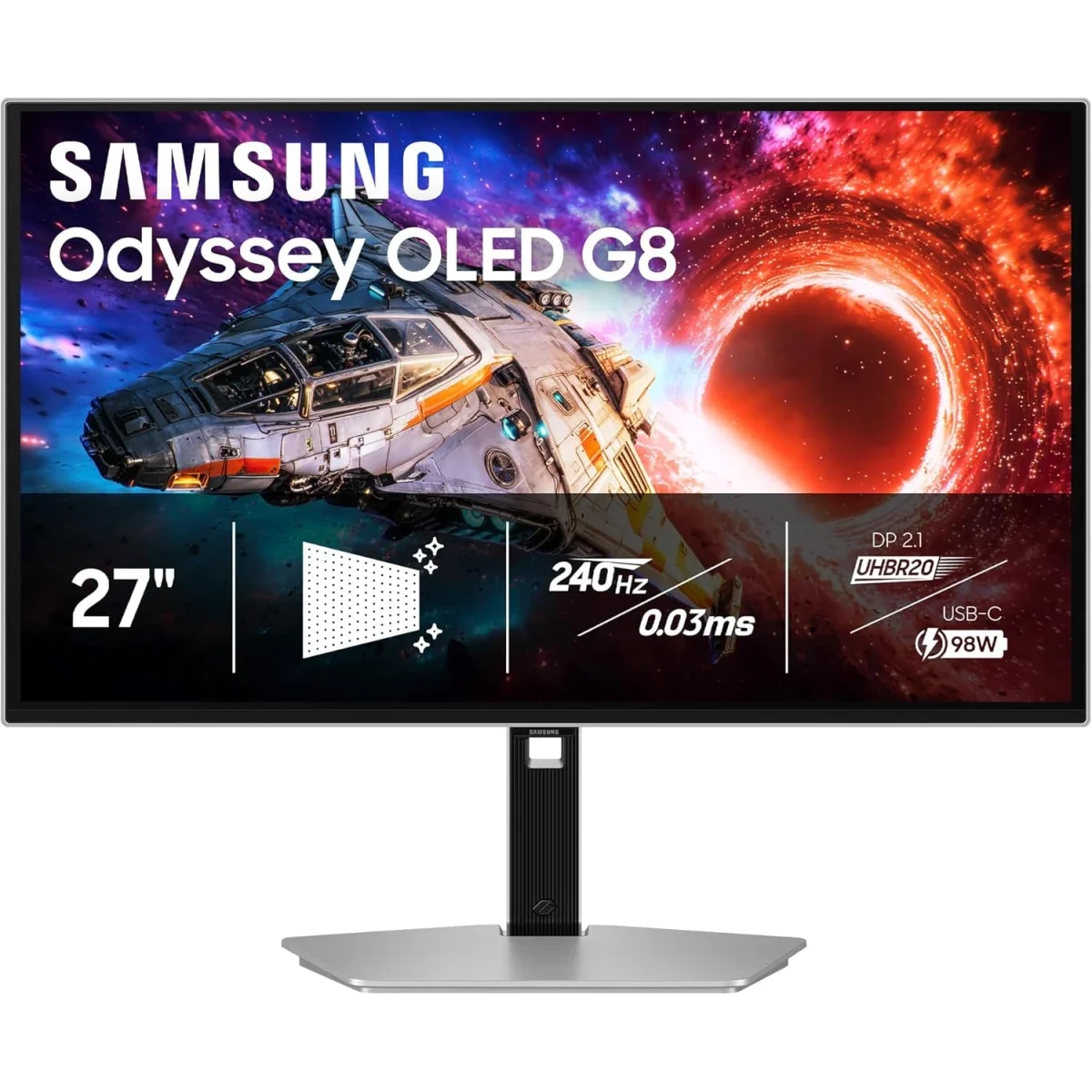 Samsung S27HG802SM Odyssey OLED G8 27-Inch 4K QD-OLED 240Hz Gaming Monitor - Silver