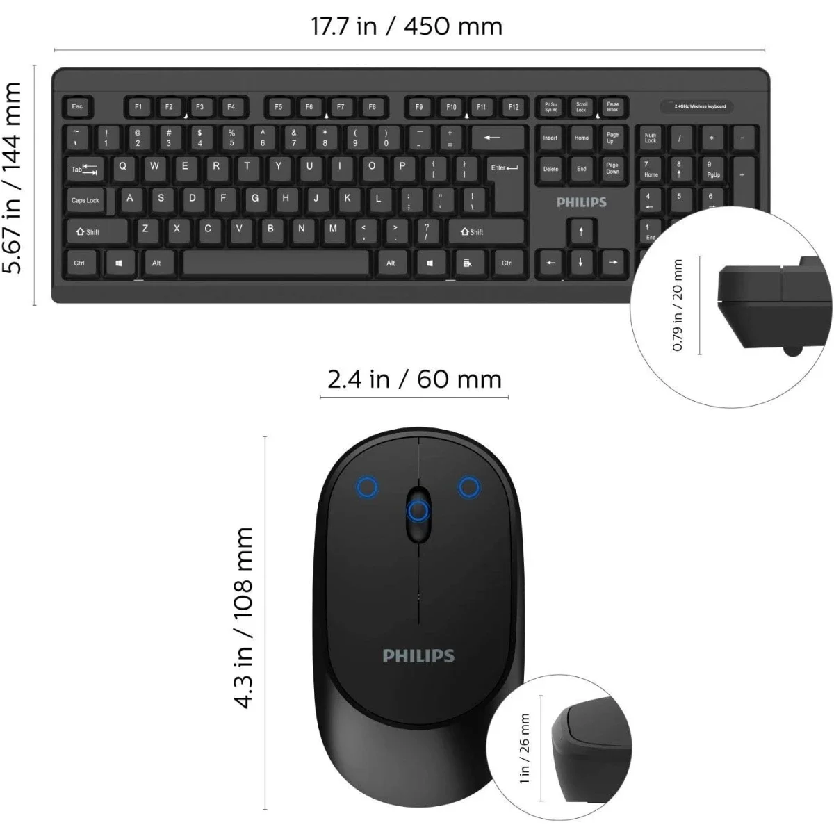 Philips MK324 Wireless Keyboard and Mouse Combo with Adjustable DPI - Image 2