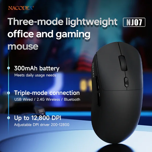 ماوس AJAZZ NJ07 للألعاب ثلاثي الاتصال 12000 DPI، 1000Hz، 300mAh أسود - Image 7