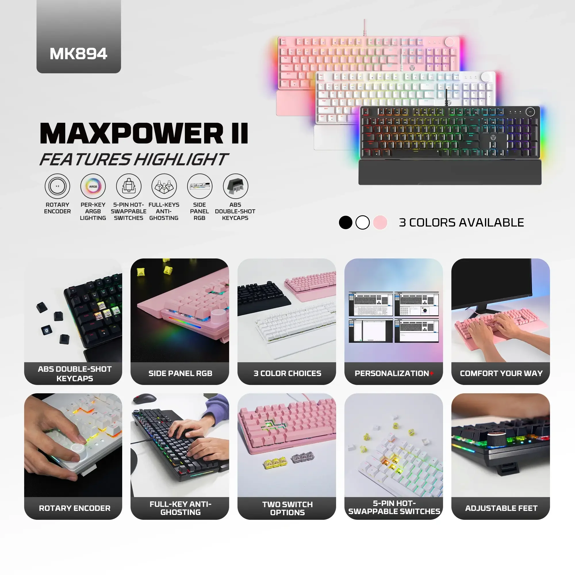 كيبورد ألعاب ميكانيكي سلكي - Fantech MK894 Maxpower II أسود - Thumbnail 6