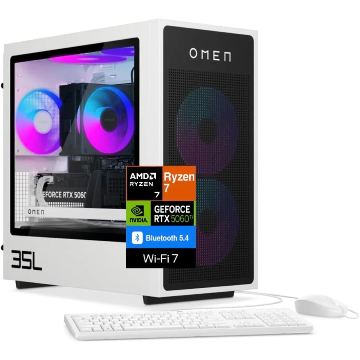 كمبيوتر مكتبي للالعاب HP OMEN 35L GT16-0344 AI Ryzen 7 8700F RTX 5060 Ti 16GB DDR7 رام 16GB SSD 1TB ابيض