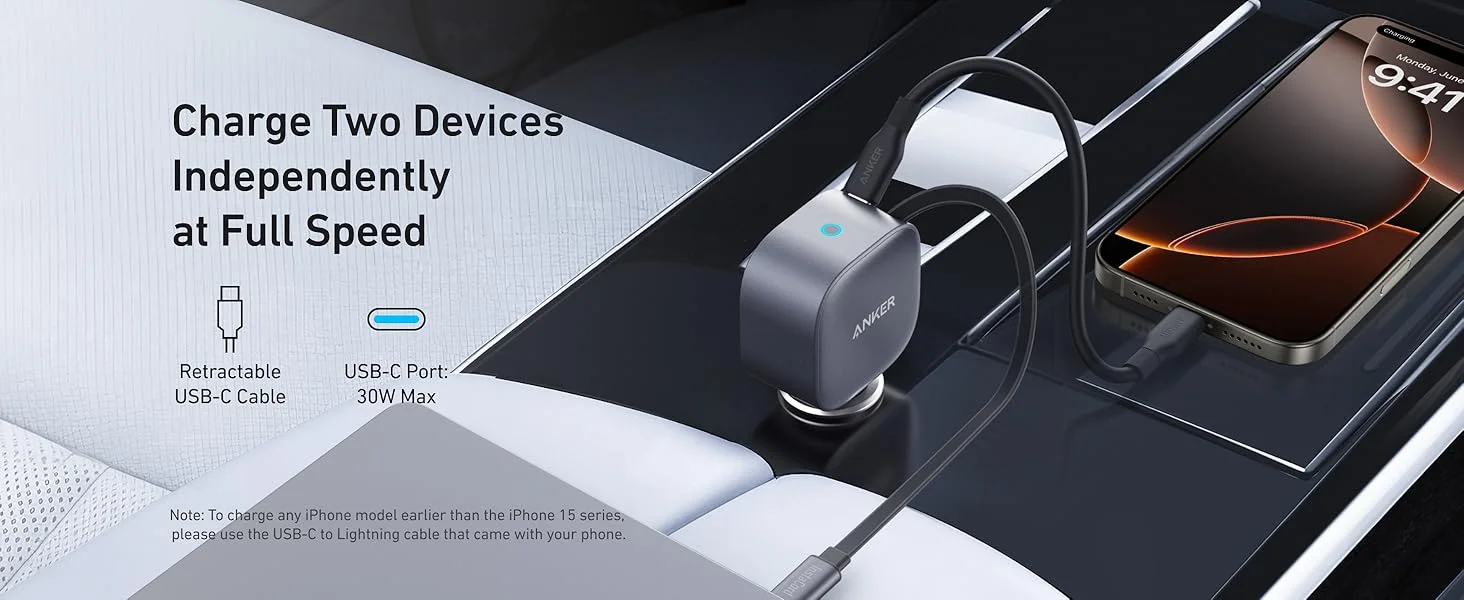 شاحن سيارة Anker USB-C بقدرة 75 واط مع كابل قابل للسحب - Thumbnail 10