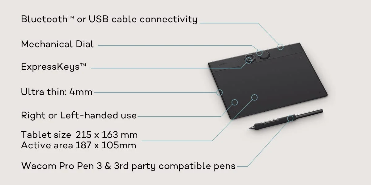 لوح رسم Wacom Intuos Pro 2025 كبير لاسلكي 377 × 253 مم مع Pro Pen 3 - Thumbnail 15