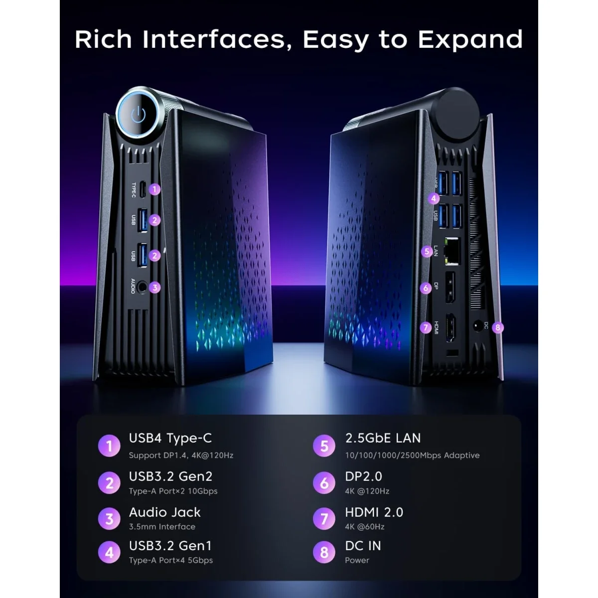 كمبيوتر صغير مكتبي للألعاب ACEMAGIC S3A Barebone بمعالج AMD Ryzen 9 7940HS ورسوميات Radeon 780M لون أسود - Thumbnail 5