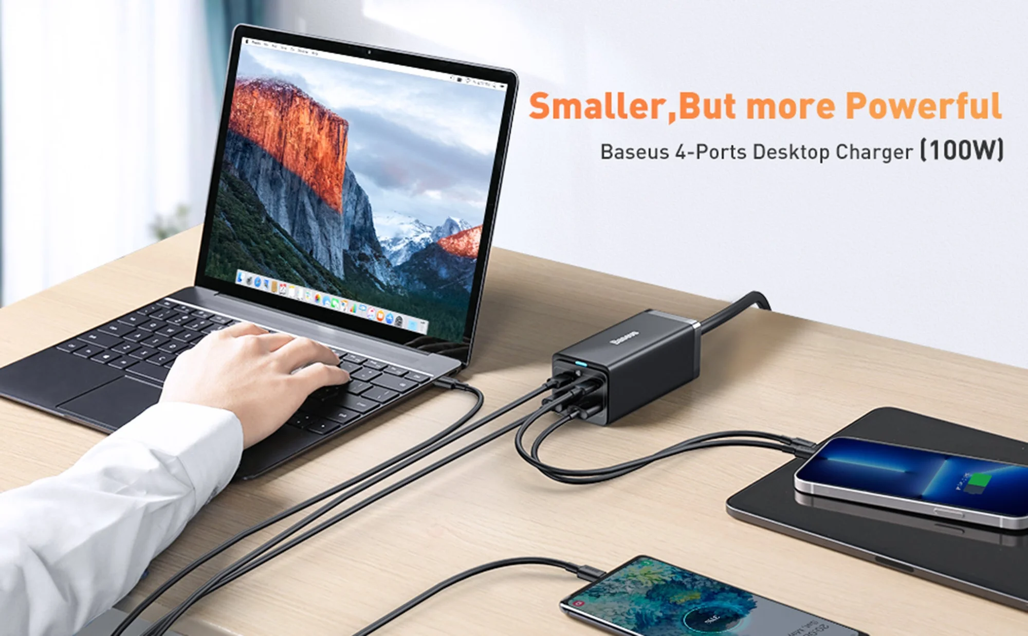 شاحن مكتبي Baseus GaN3 Pro GaN بقوة 100 واط و4 منافذ، 2 USB-C و2 USB-A، أسود - Thumbnail 8