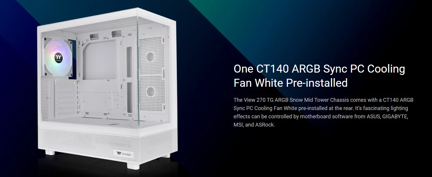 هيكل كمبيوتر Thermaltake View 270 TG ميد تاور مع 1x CT140 ARGB Fan ودعم رادياتير 360MM وزجاج مقوى، أبيض - Thumbnail 11