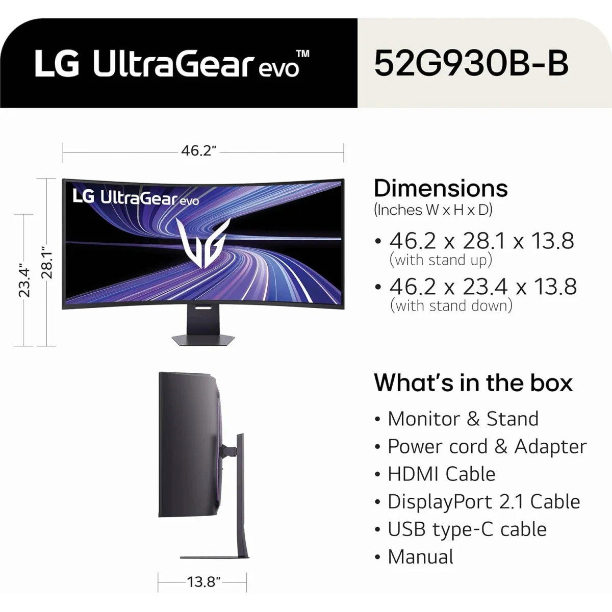 شاشة ألعاب LG 52G930B-B UltraGear evo G9 مقاس 52 إنش 5K بتردد 240 هرتز واستجابة 1 مللي ثانية، منحنية 1000R، FreeSync Premium، DisplayHDR 600، DP 2.1، HDMI 2.1، USB-C بقدرة 90 واط PD، حامل قابل للتعديل - Thumbnail 12
