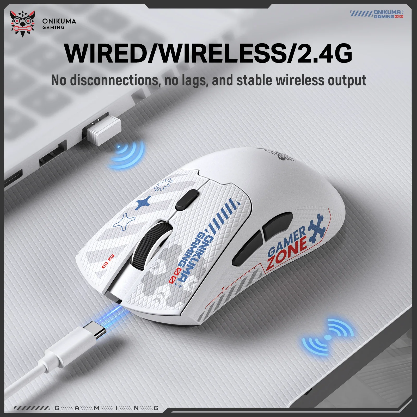 ONIKUMA DM01 Tri-Mode Wireless Gaming Mouse, 12800 DPI, White - Image 10