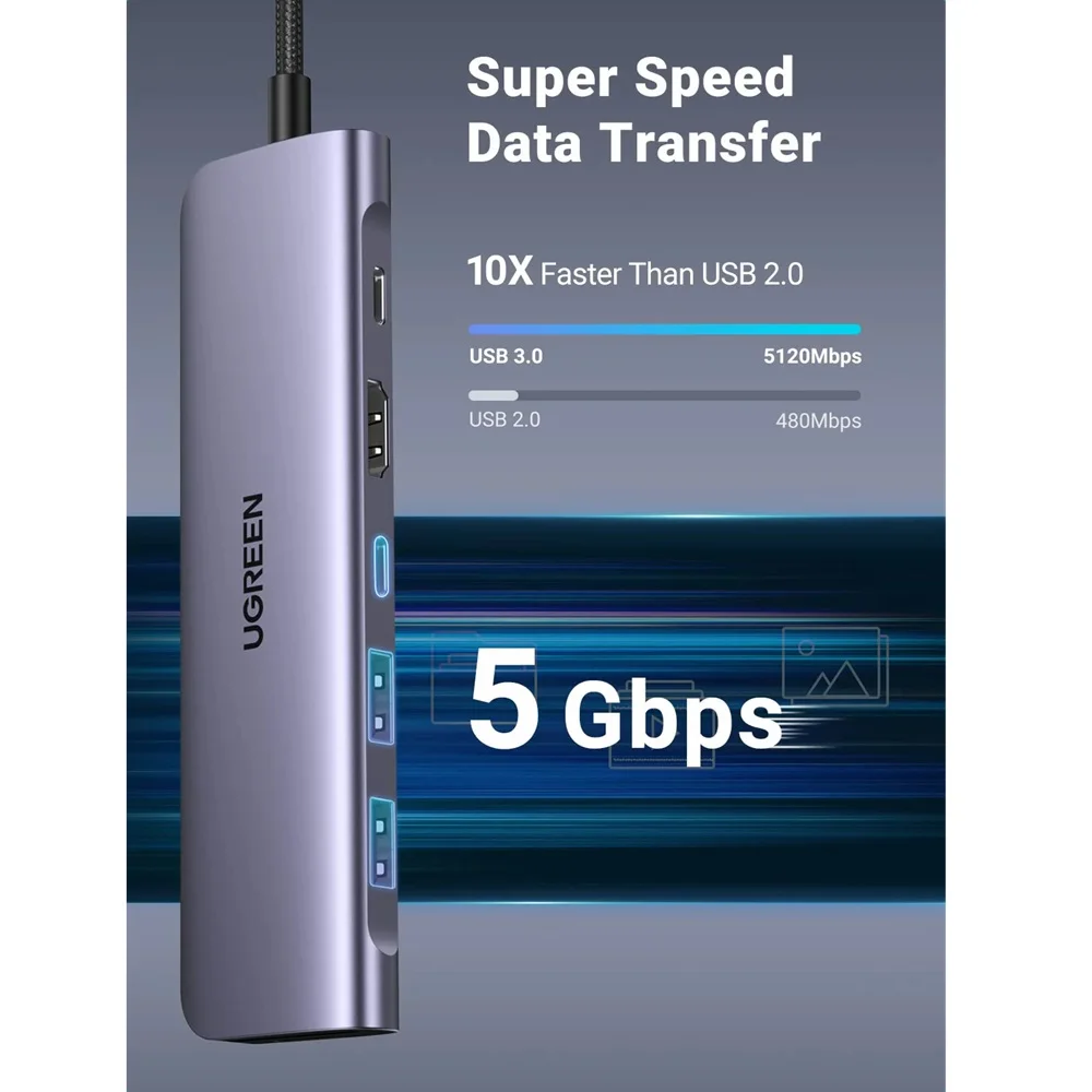 محطة توصيل Ugreen Revodok 1071 USB-C ‏7 في 1 مع شحن PD بقدرة 95W – 15214 - Thumbnail 12