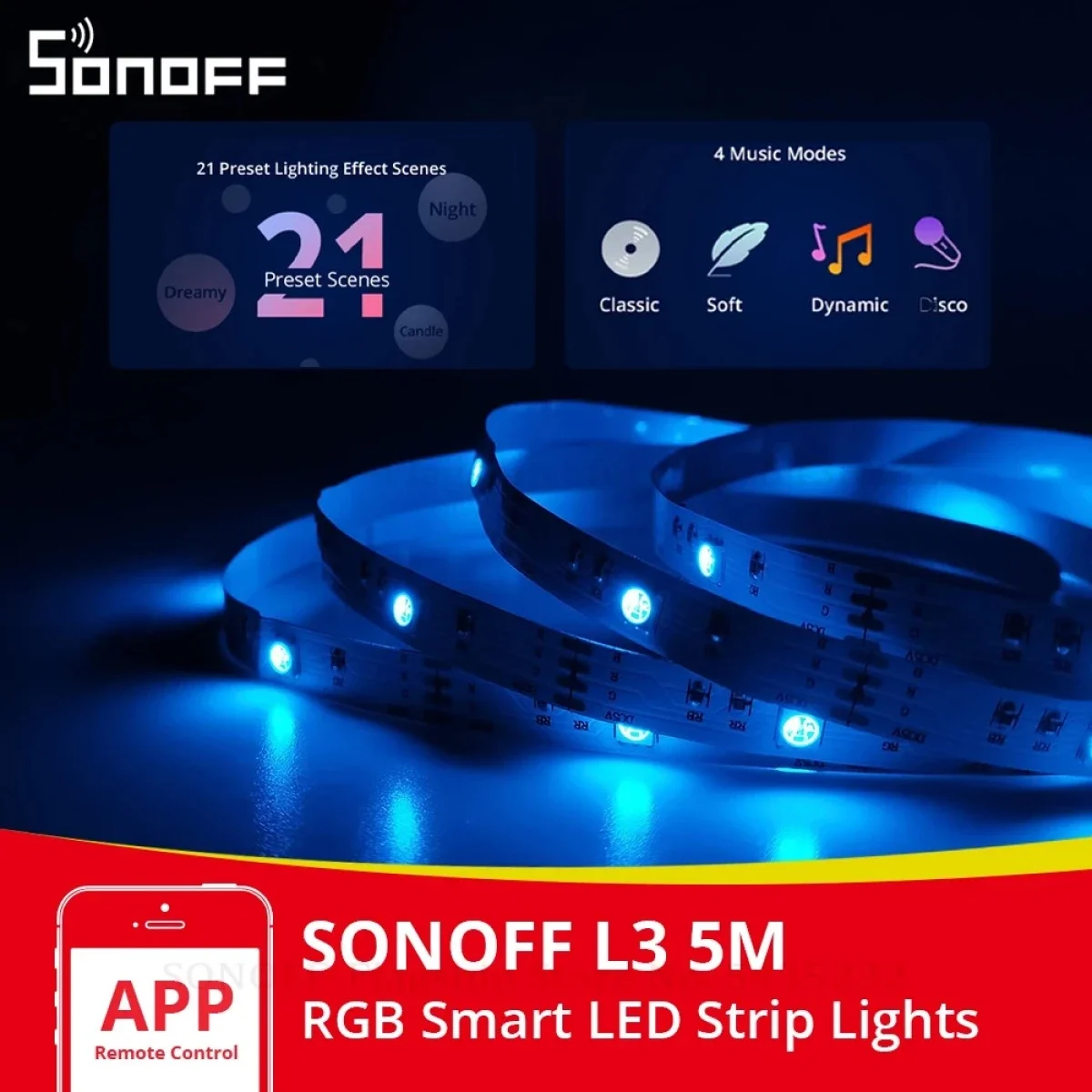 SONOFF L3 5M WiFi RGB LED Strip Light 5050 Compatible with Alexa Google Home and SmartThings
