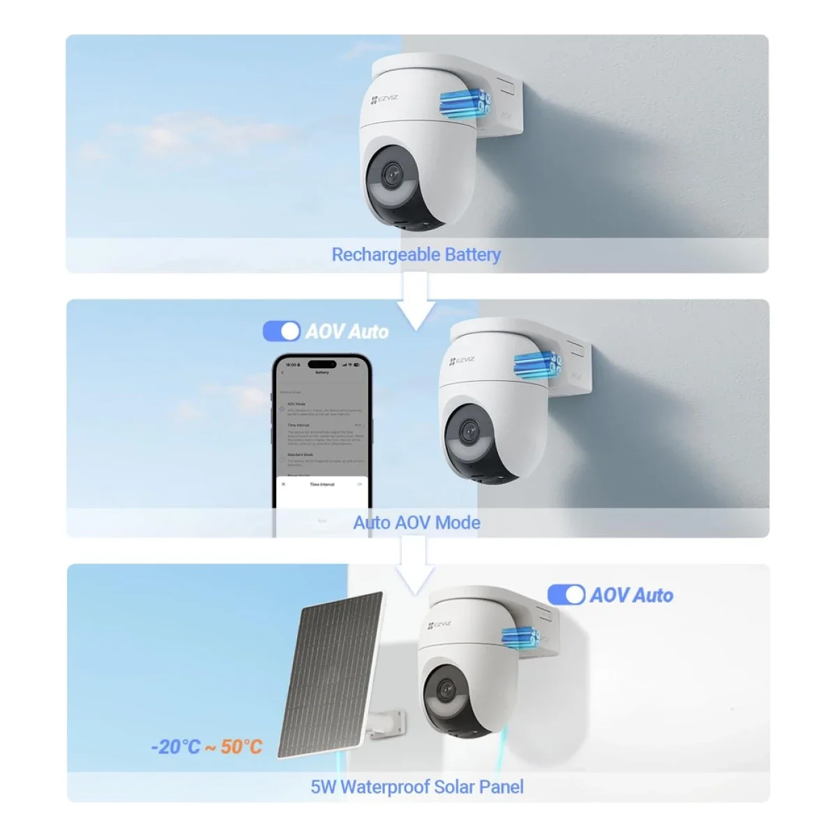 كاميرا مراقبة خارجية Ezviz CB8 Lite 4G Kit تعمل بالبطارية وتدعم التحريك والإمالة بدقة 2K+ مع لوح شمسي 5W CS-CB8C/SP 4MP - Thumbnail 7