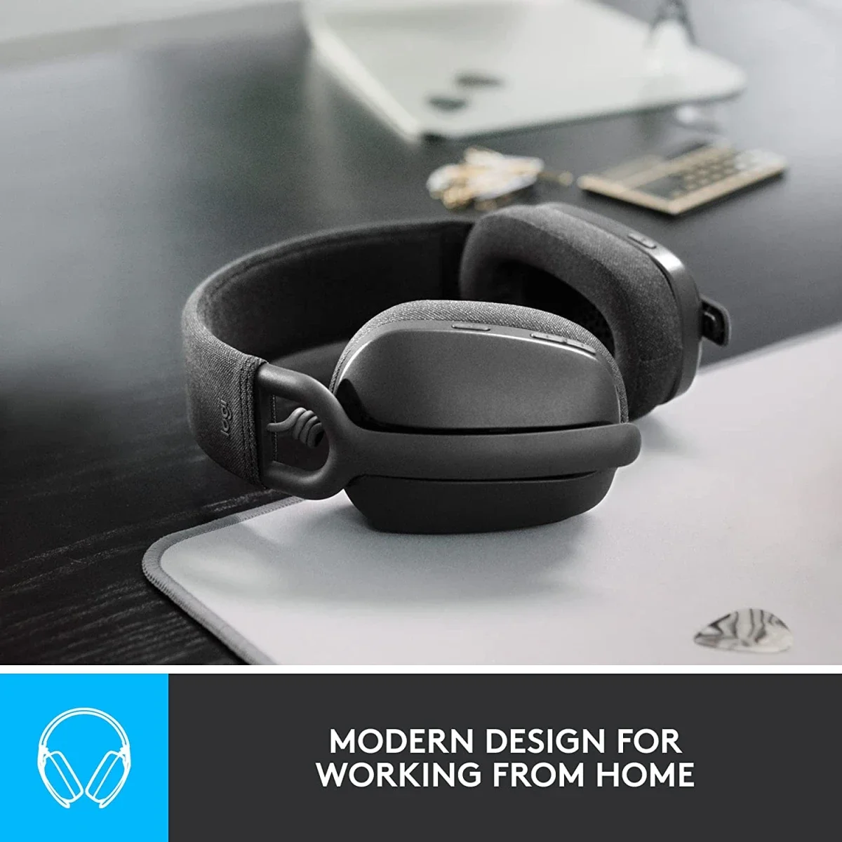 سماعة رأس Logitech Zone Vibe 100 خفيفة الوزن بتقنية Bluetooth وميكروفون عازل للضوضاء - Graphite - Thumbnail 3