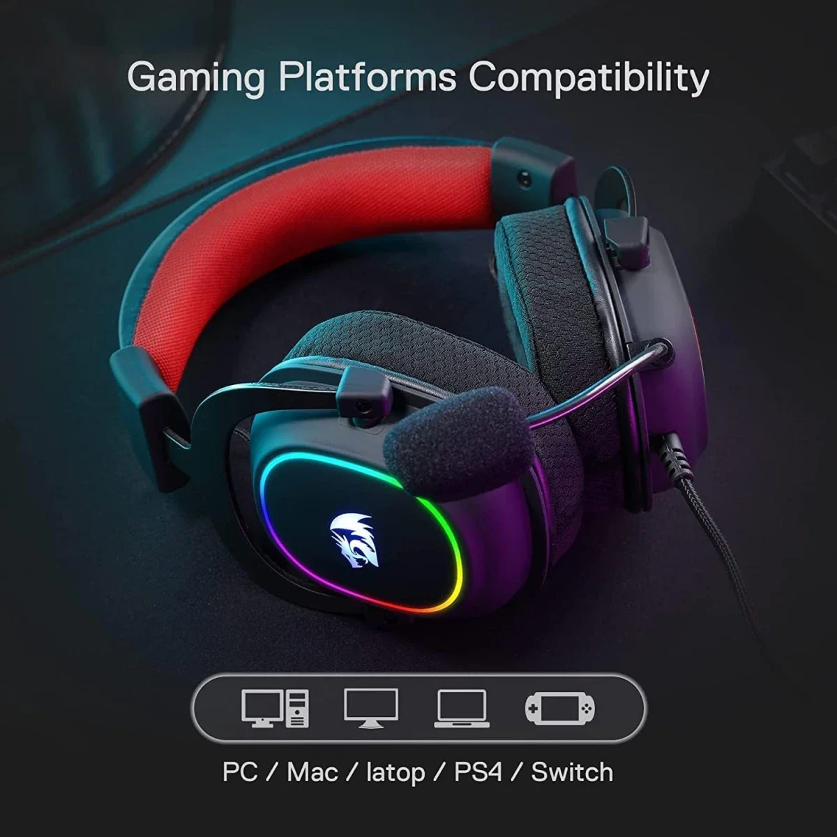 Redragon H510 Zeus-X RGB Gaming Headset with 7.1 Surround Sound and 53mm Drivers - Black - Thumbnail 2
