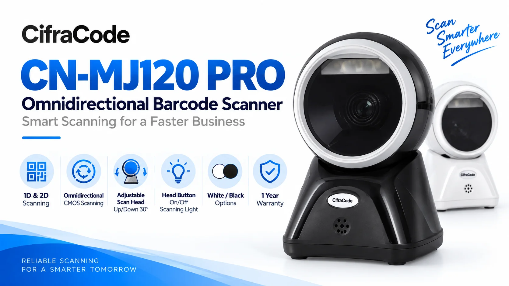 قارئ باركود مكتبي CifraCODE CN-MJ120 PRO متعدد الاتجاهات 1D/2D - Thumbnail 3