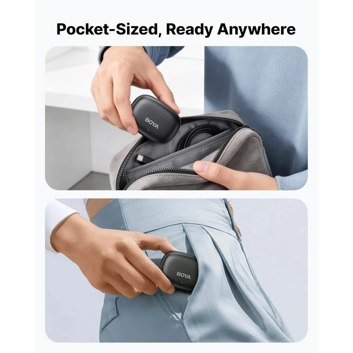 Boya mini 2-05 Wireless Lavalier Microphone with USB-C Receiver, 48kHz/24-Bit, 30-Hour Battery, Space Gray - Image 6