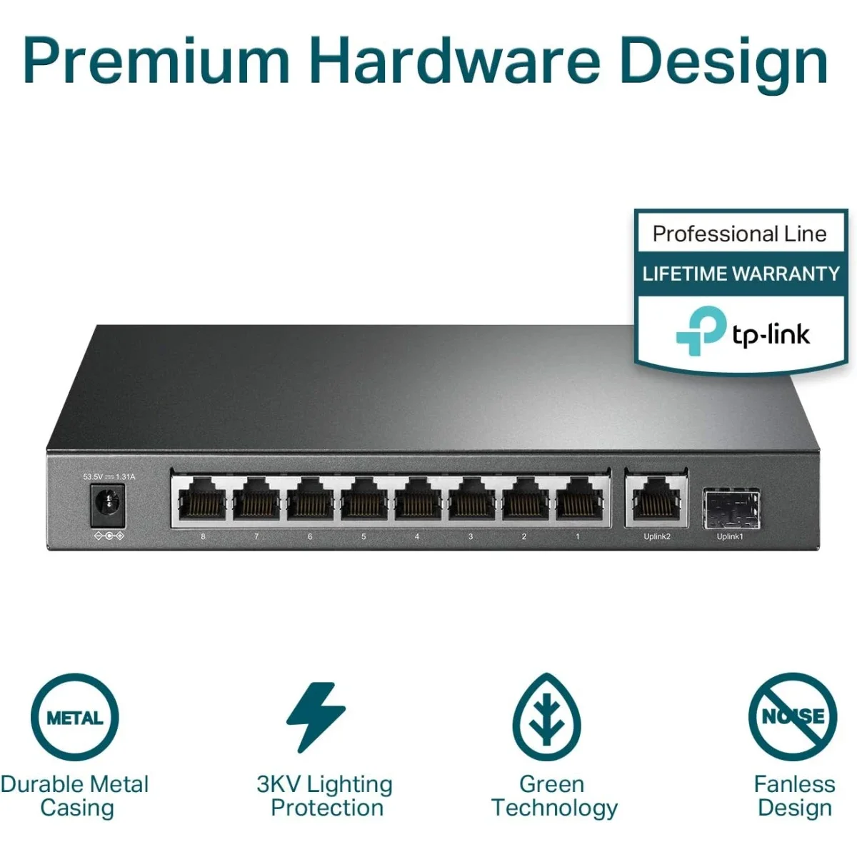 TP-LINK TL-SG1210P 8-Port Gigabit PoE+ Switch with 1 Gigabit Uplink Port, 1 SFP Slot and 63W Budget - Image 4