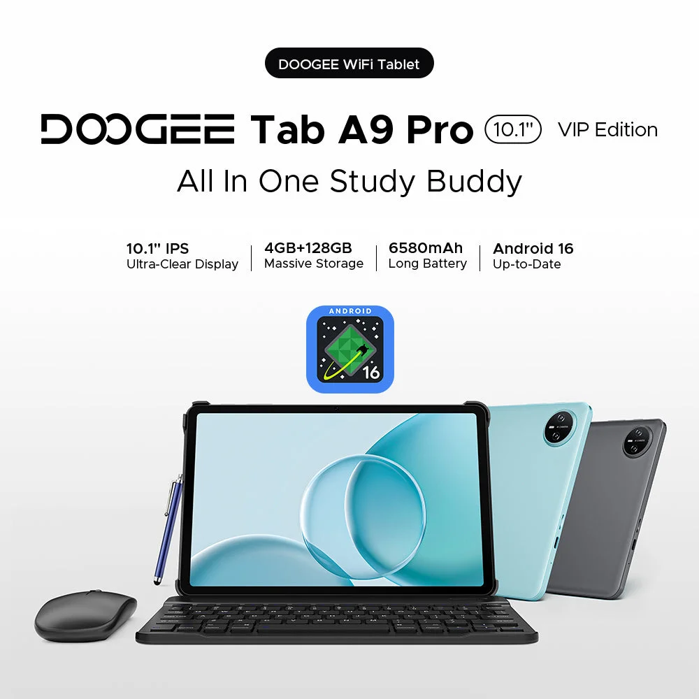 جهاز لوحي DOOGEE Tab A9 Pro VIB Edition (2025) بشاشة 10.1 إنش وواي فاي، 128GB، ذاكرة 4GB + 16GB مشتركة، رمادي مع حزمة ملحقات - Image 10