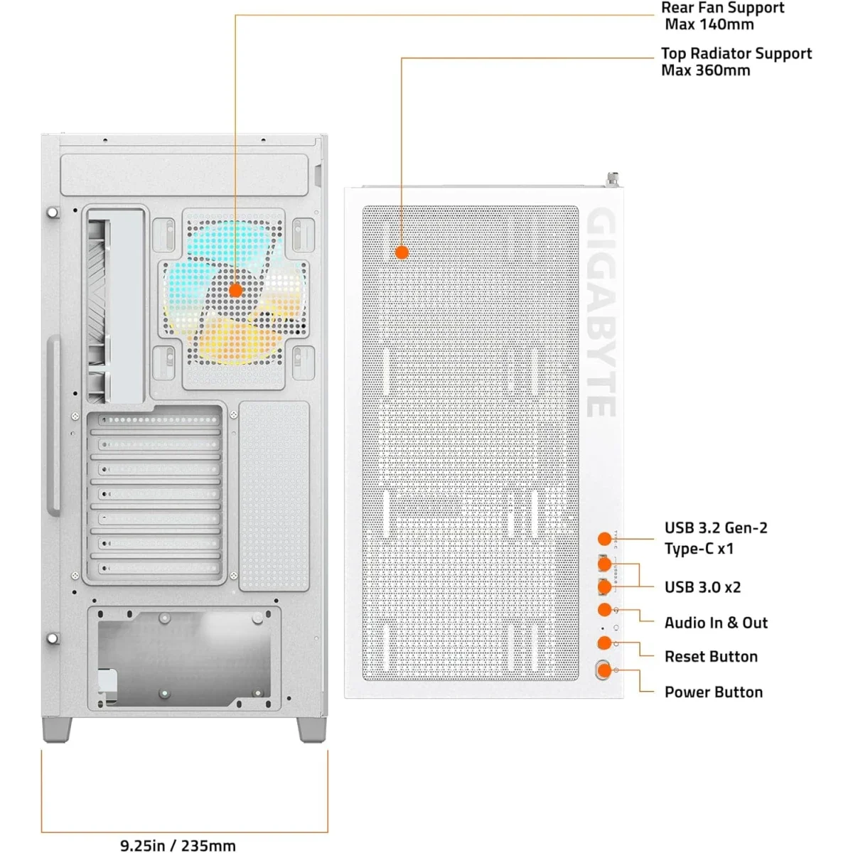 GIGABYTE C500 Panoramic Stealth Ice ATX Mid-Tower PC Case with RGB Lighting - Thumbnail 8