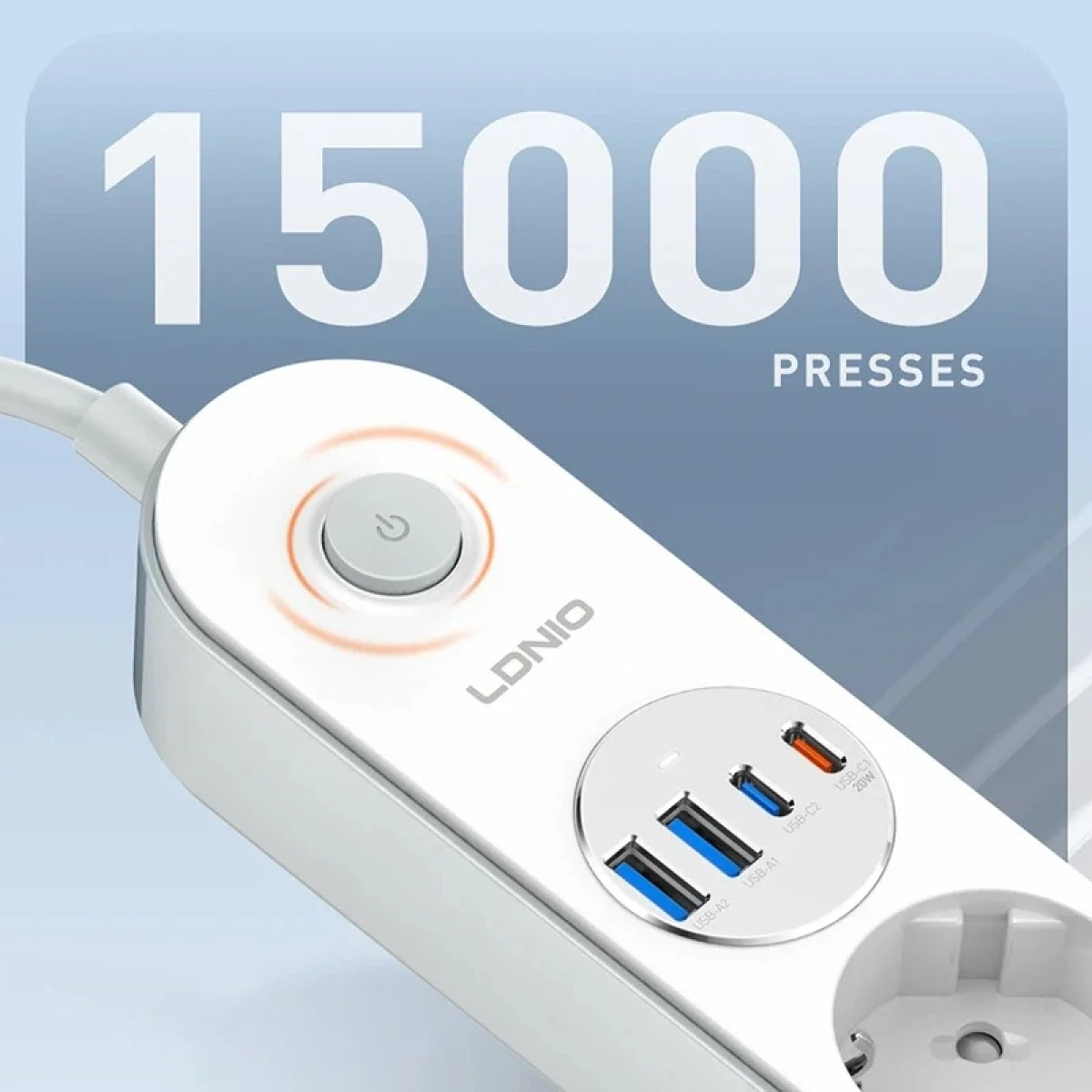 LDNIO SE1-C 20W PD Power Strip with 4 EU Outlets and 4 USB Ports - White - Thumbnail 6