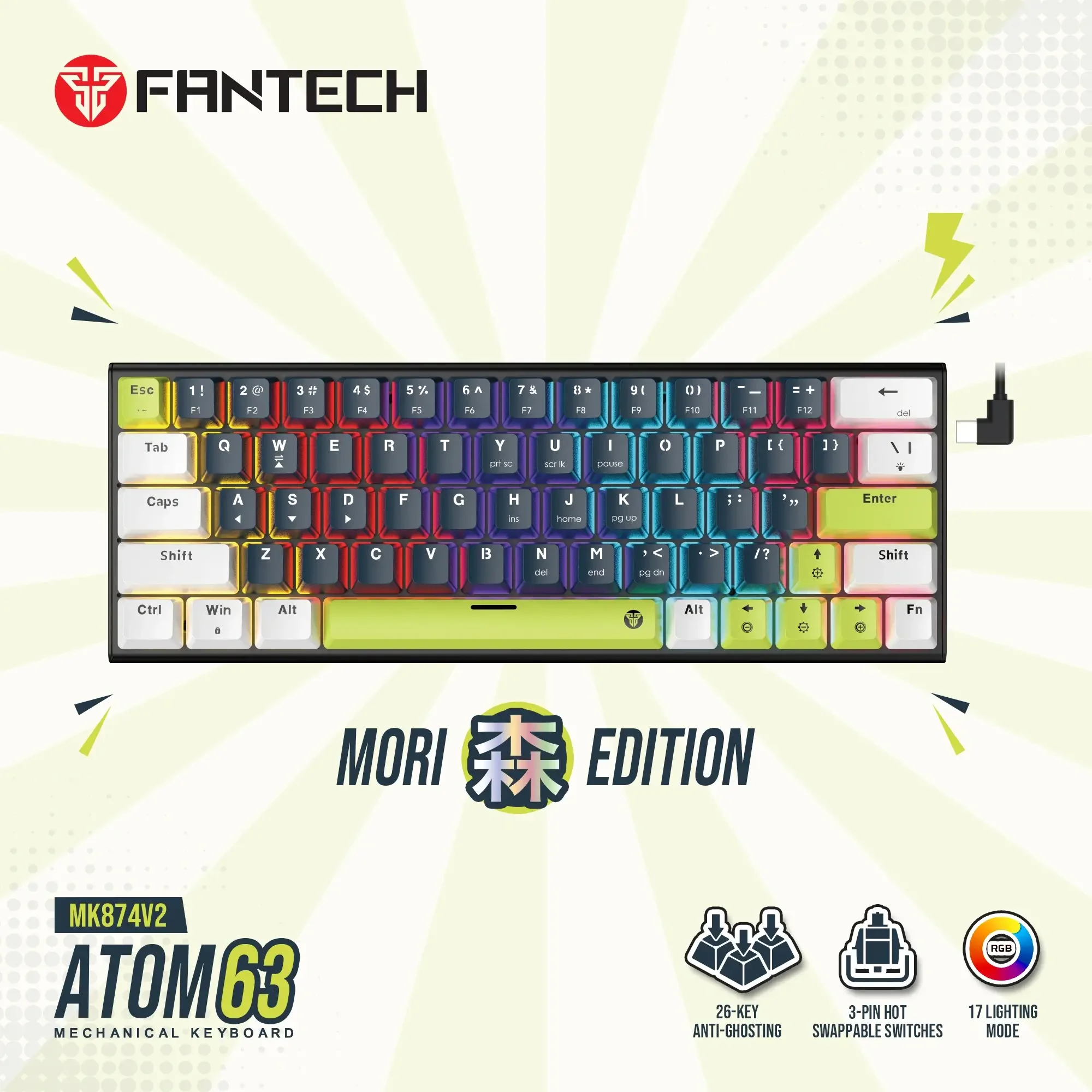 Fantech ATOM63 MK874V2 Mechanical Keyboard Mori Edition Blue - Thumbnail 3