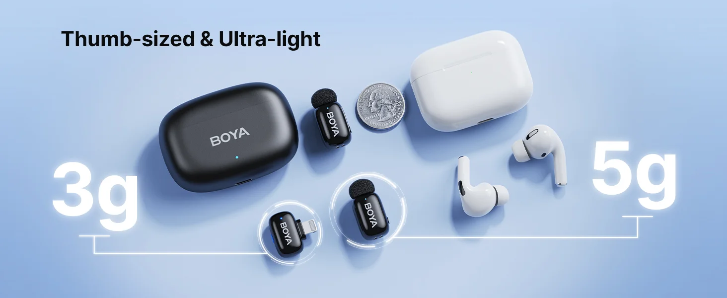 ميكروفونات لافالير لاسلكية Boya mini 2-03 مع مستقبل Lightning، أسود - Image 11