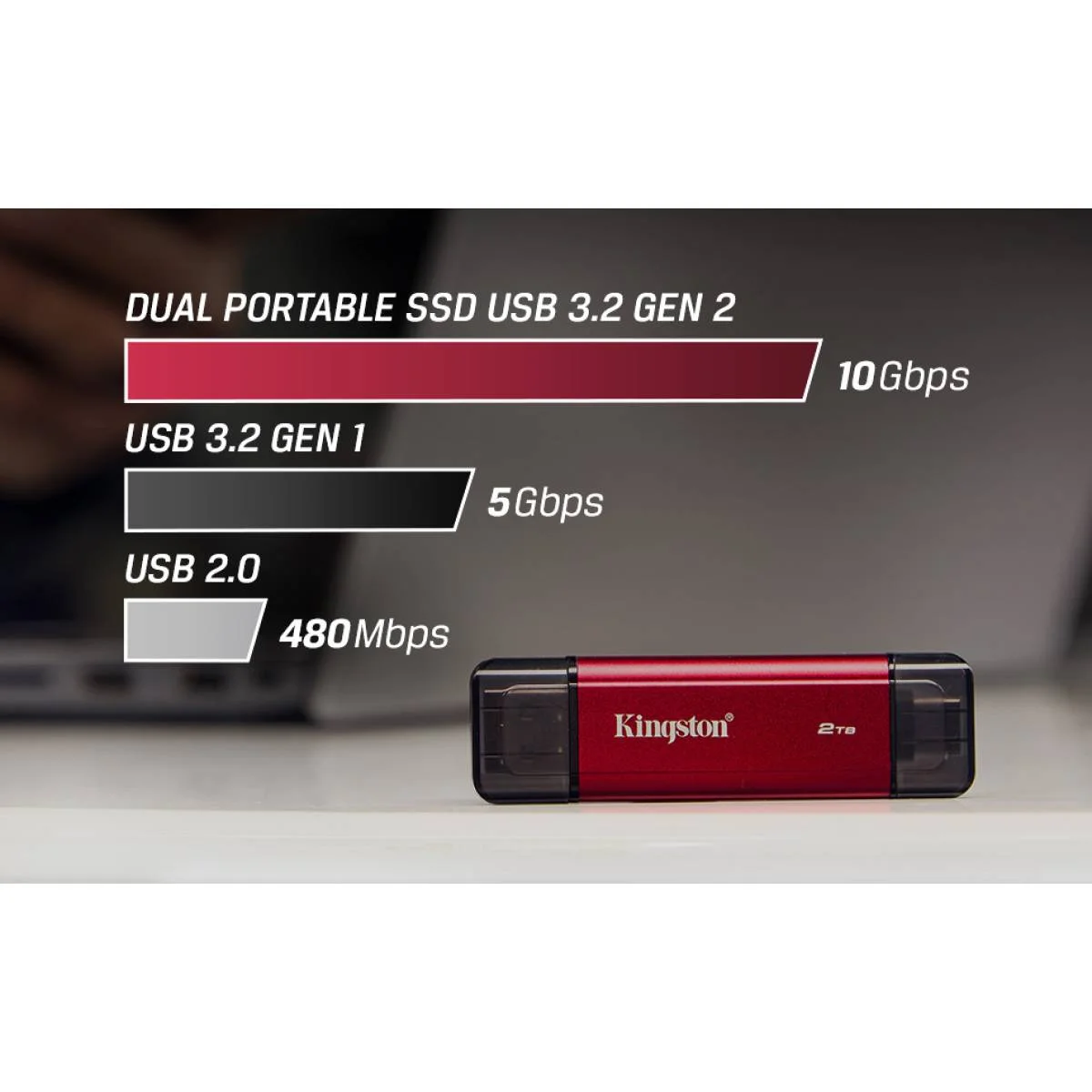 قرص SSD محمول Kingston سعة 2TB مزدوج USB-A/C بسرعة تصل إلى 1050MB/s USB 3.2 Gen 2 - Image 2