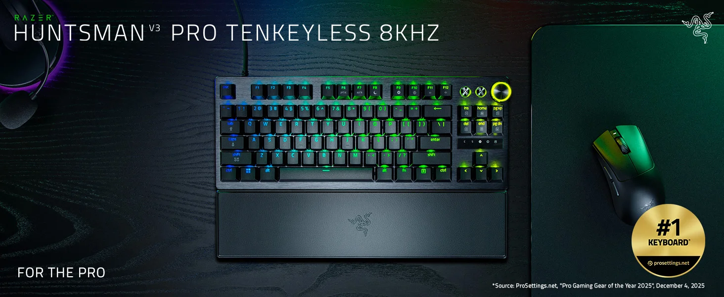 كيبورد ألعاب Razer Huntsman V3 Pro TKL بسرعة 8KHz أسود - Thumbnail 13