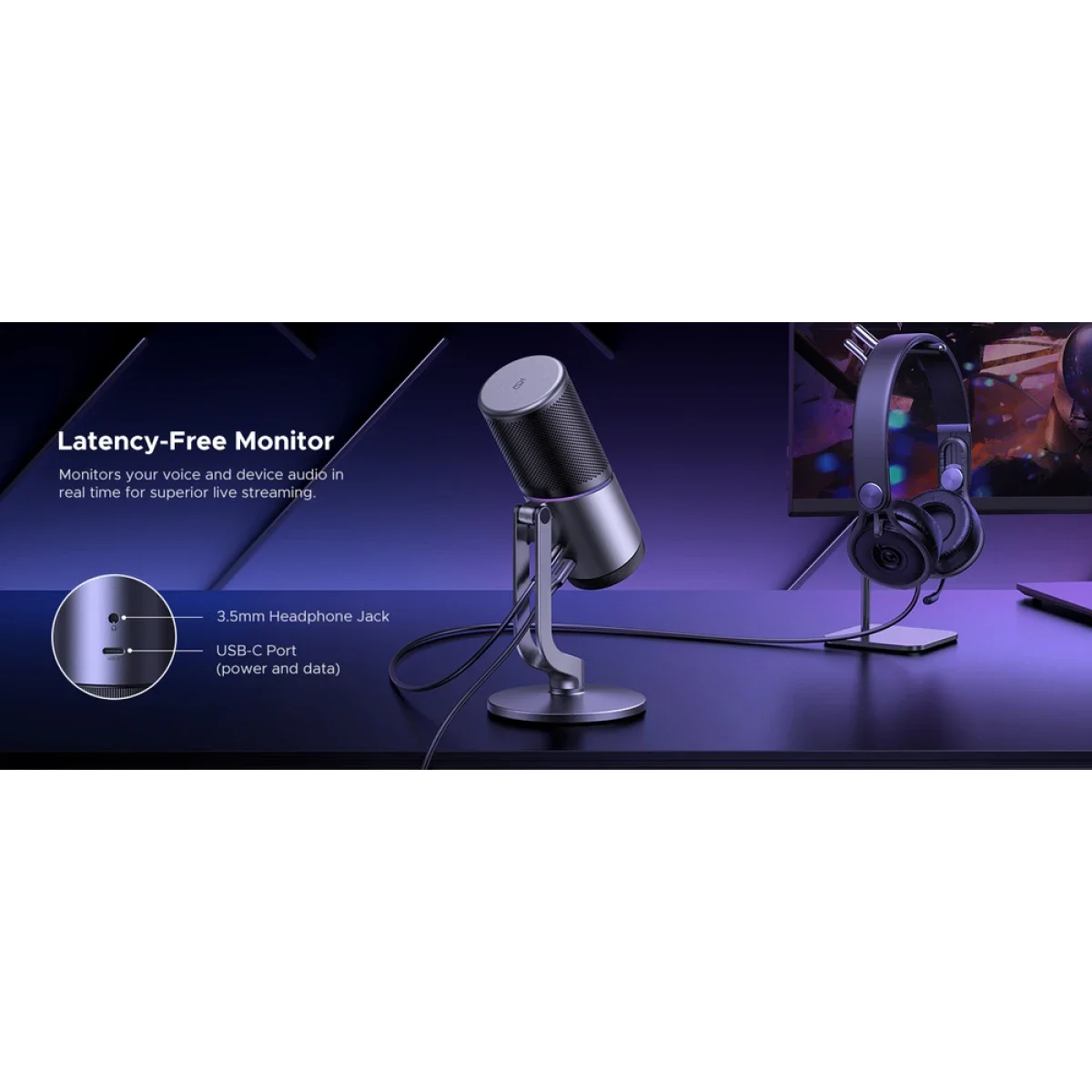 Ugreen CM769 USB Condenser Microphone with RGB, 24-bit/96 kHz Cardioid Pickup - Dark Gray - Image 9